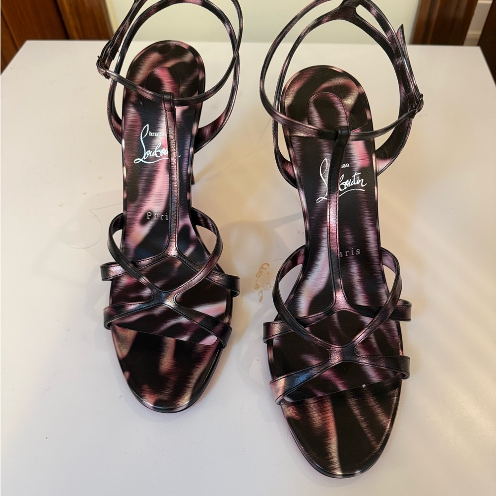 Christian Louboutin Strappy Black and Pink Heels